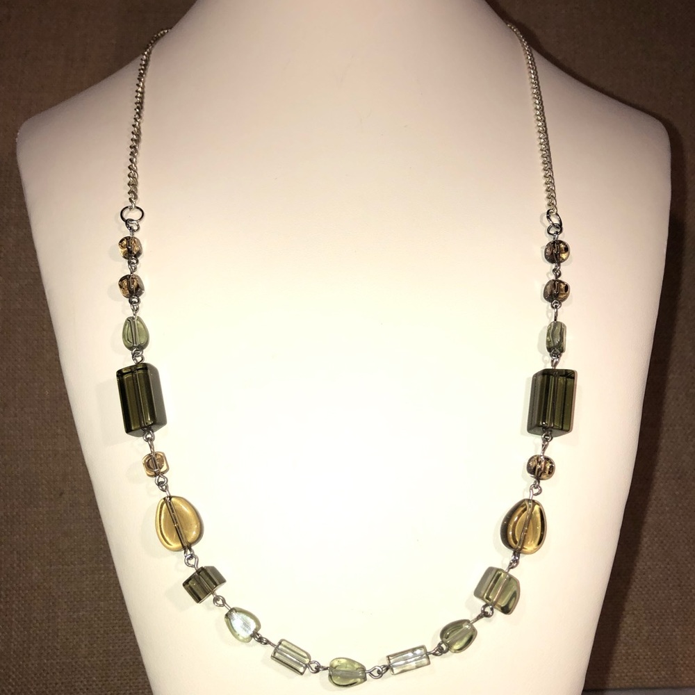 Greens and Brown Glass Necklace and Earring Set